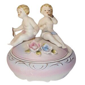 Vintage‎ ARDCO Dallas White Bisque Porcelain Cherubs Dish with Lid